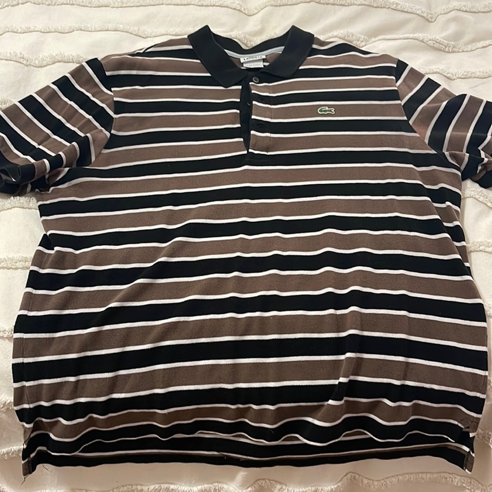 Black & Brown Striped Lacoste Polo Shirt
